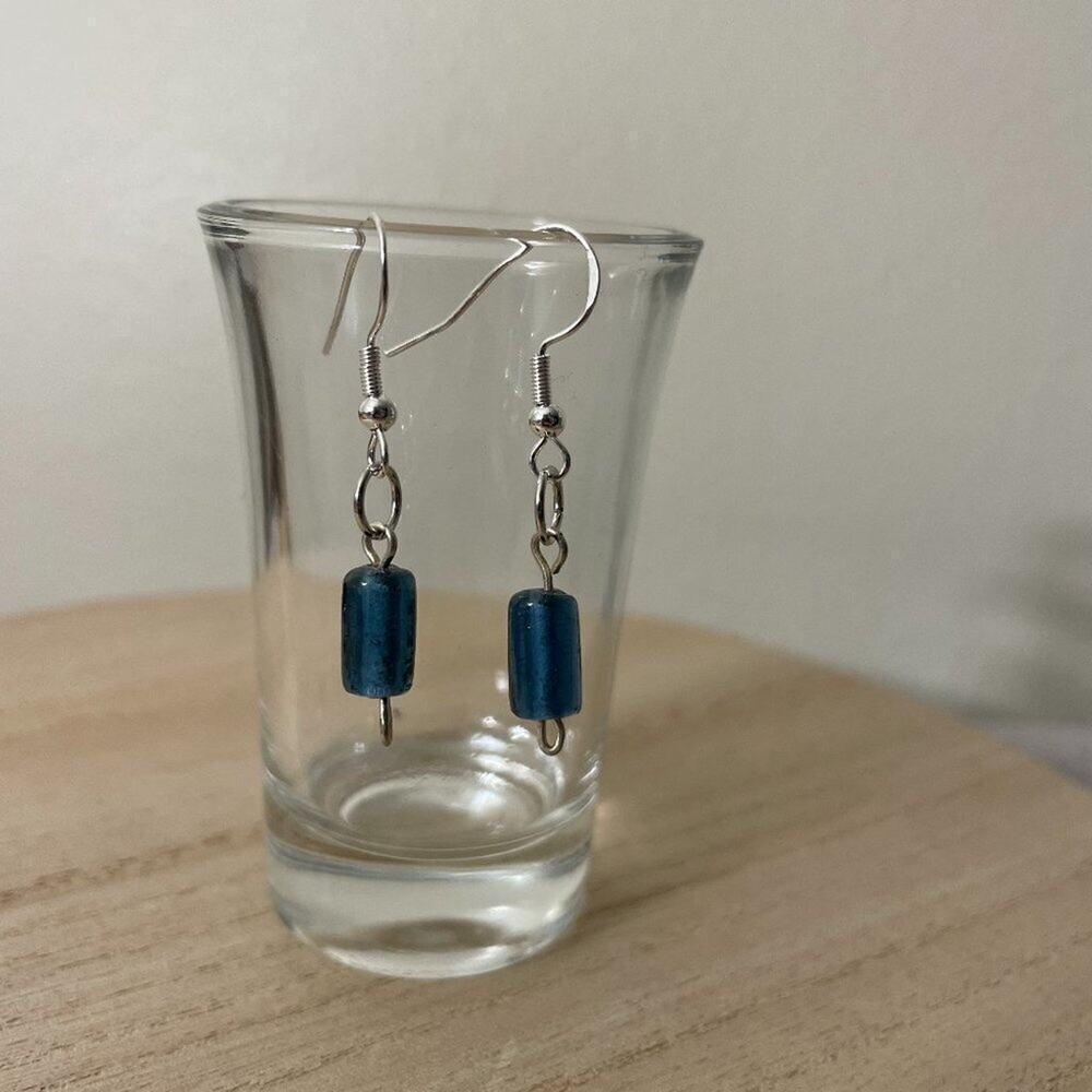 Blue Cylinder Beaded Earrings